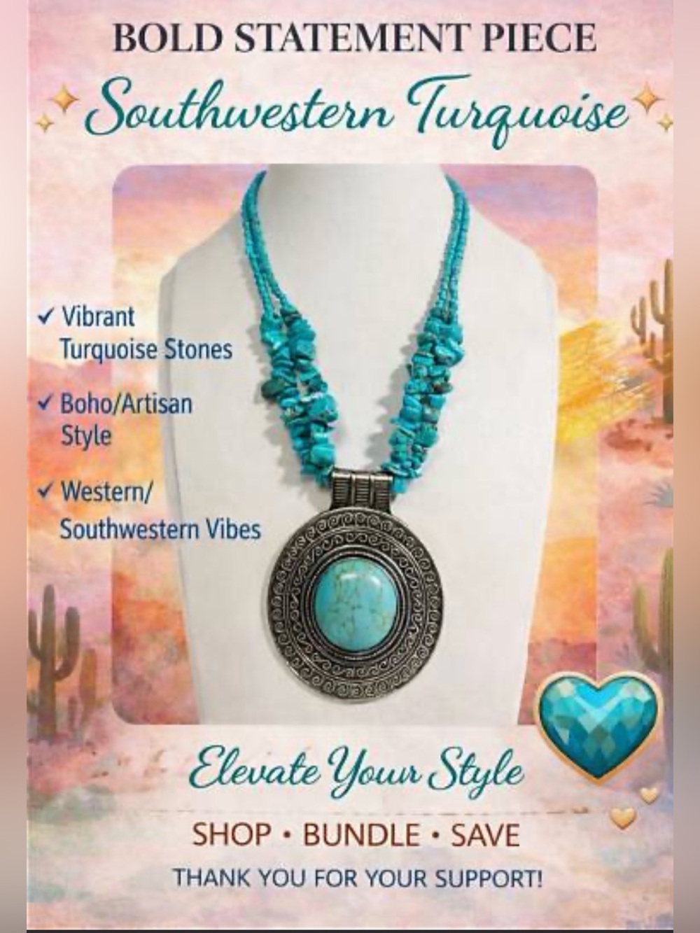 Boho Turquoise Beaded Statement Necklace
